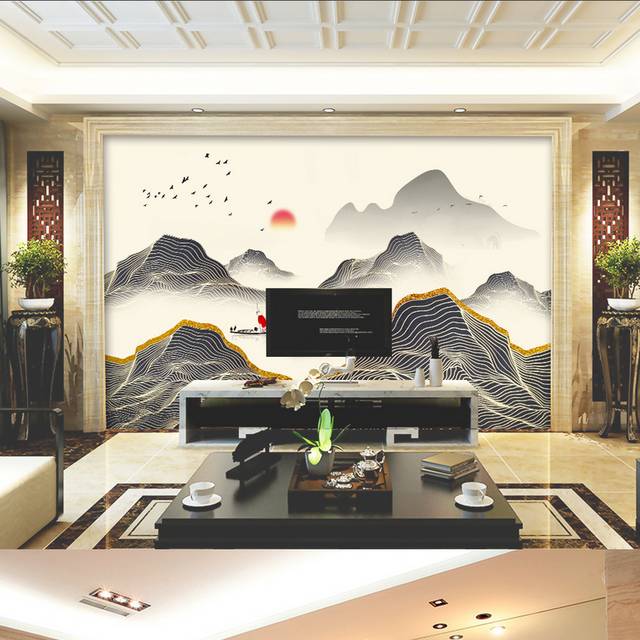 手绘水墨山水客厅背景墙设计