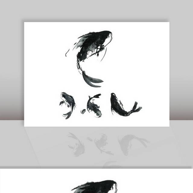 中国风水墨画鱼素材