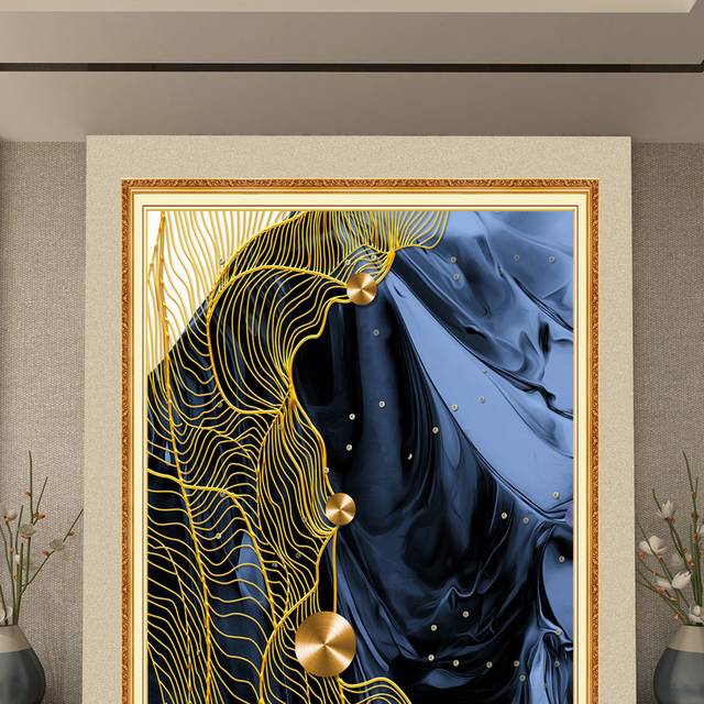 现代简约金色抽象线条客厅玄关画