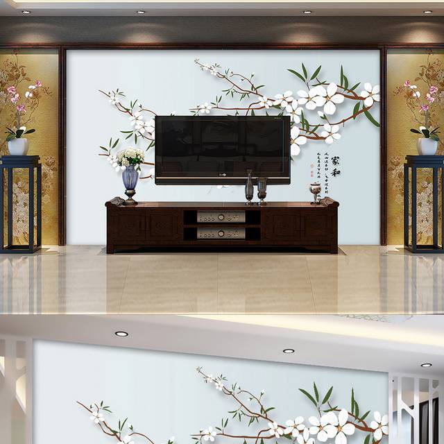 新中式家和富贵客厅电视背景墙