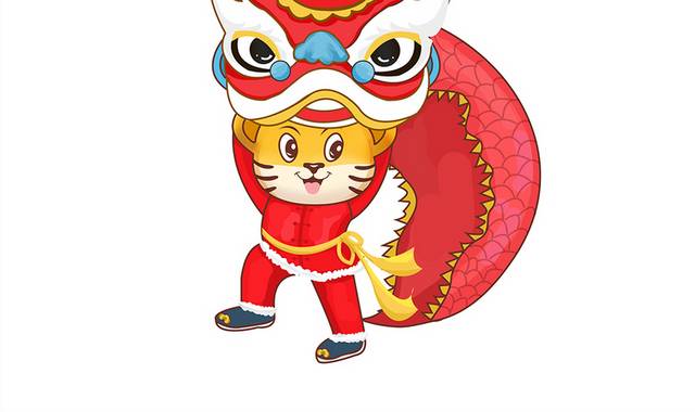 春节喜庆卡通老虎舞狮元素