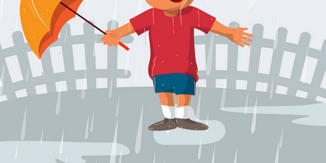 雨中淋雨的卡通小男孩背景