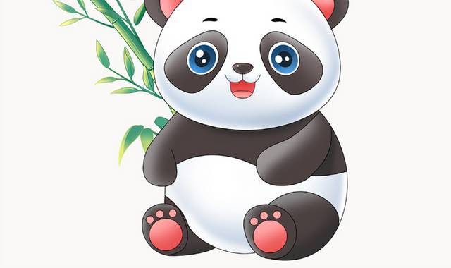 可爱卡通熊猫和竹子元素