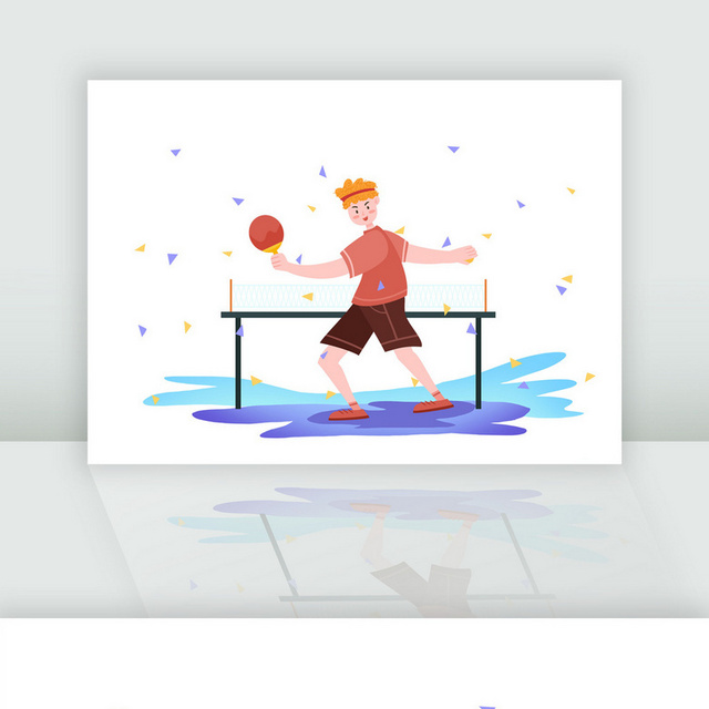 手绘卡通打乒乓球体育运动男孩男生人物场景元素