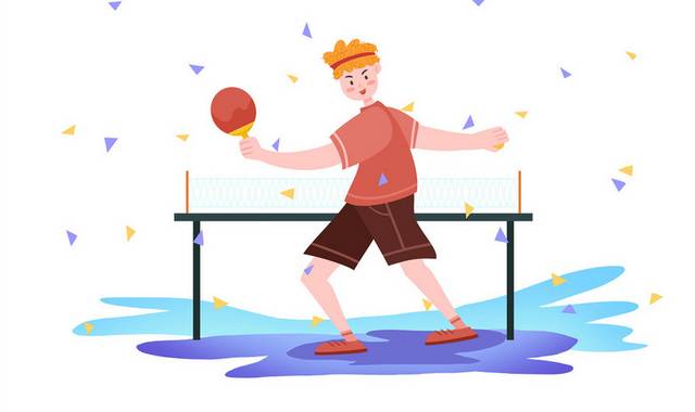 手绘卡通打乒乓球体育运动男孩男生人物场景元素