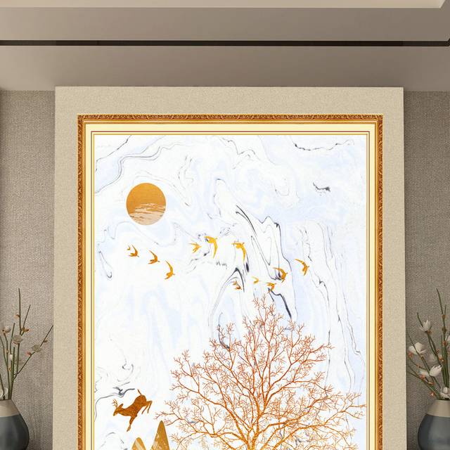 金色麋鹿现代北欧风格客厅玄关画