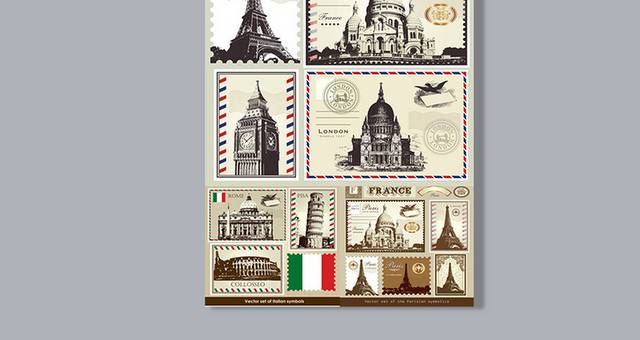 复古旅行邮票