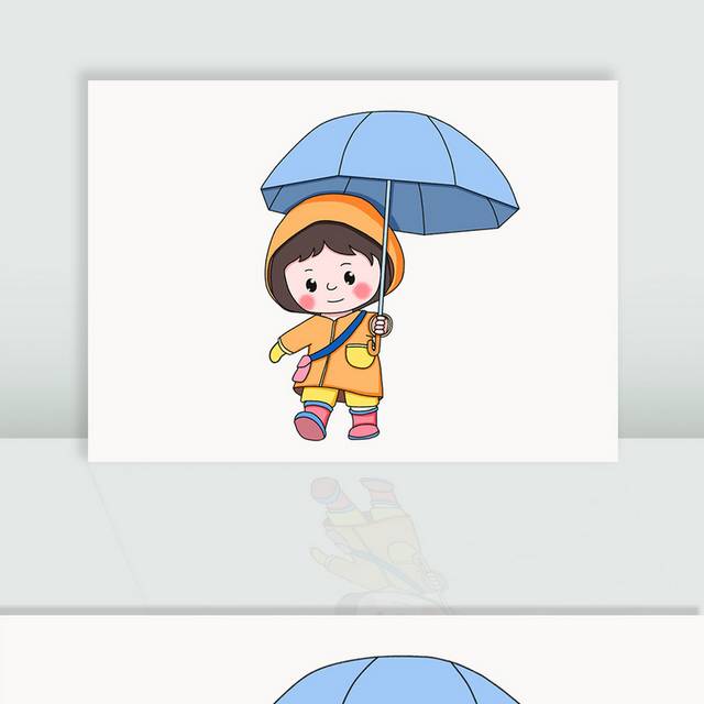 夏季雨天拿着雨伞的小女孩