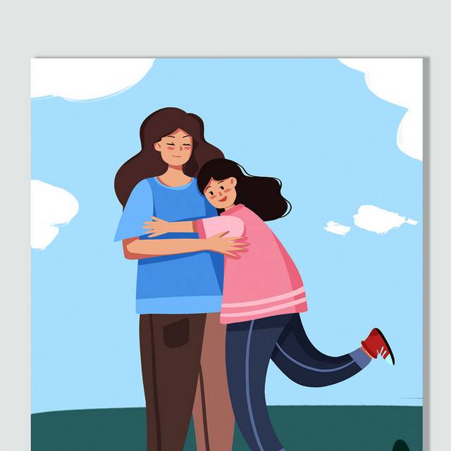 拥抱的母女人物母亲节手绘插画