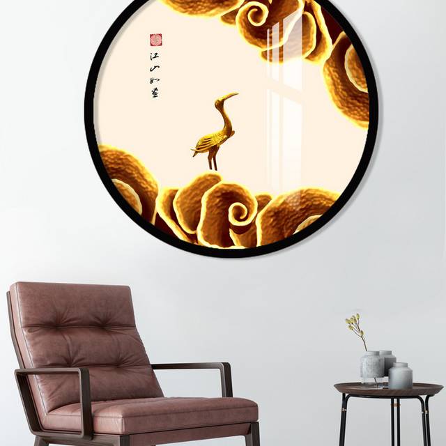 金色仙鹤插画装饰画模板