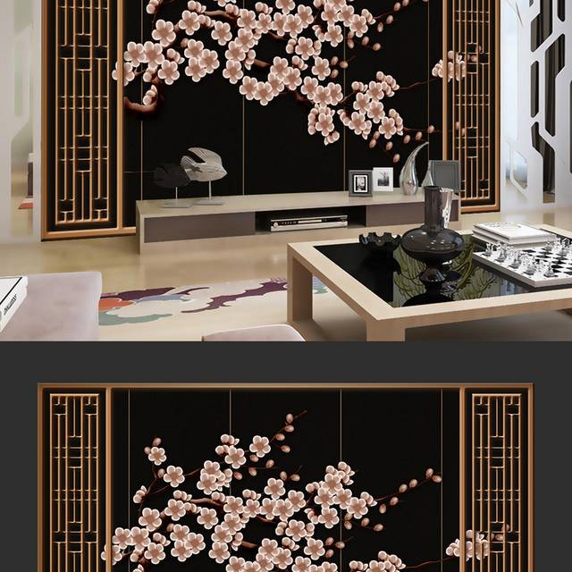 新中式梅花背景墙设计