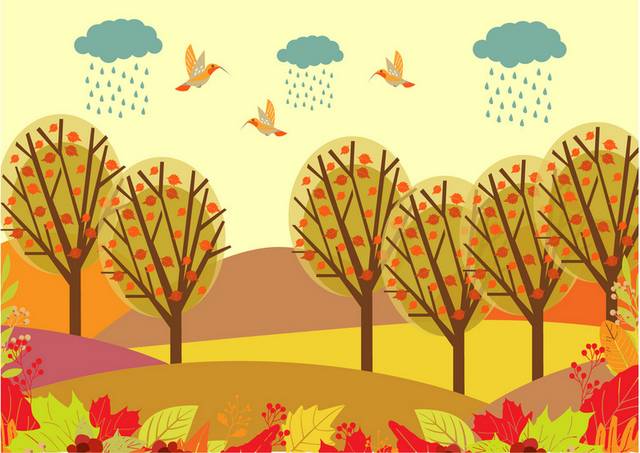 飞鸟与树秋季素材