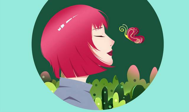 手绘卡通美女24节气春分插画