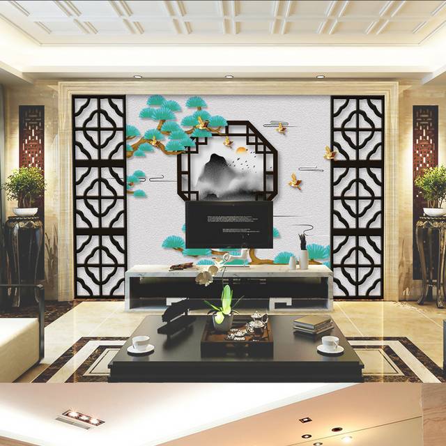 中国风水墨装饰客厅背景墙模板
