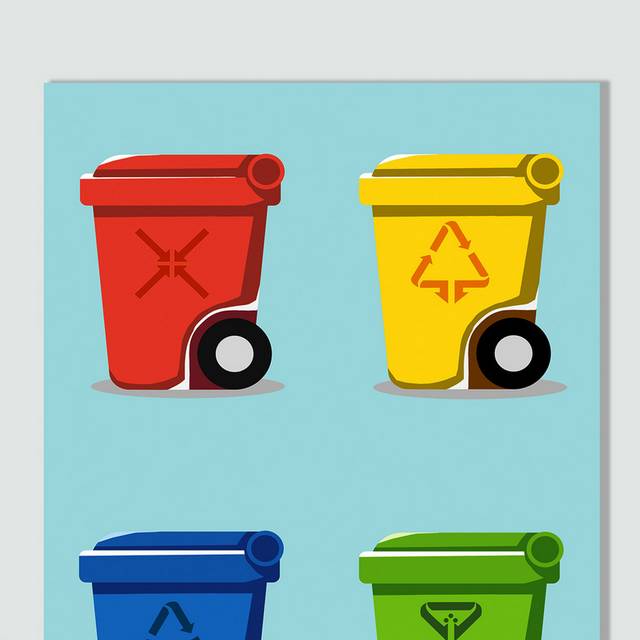 卡通手绘垃圾分类垃圾桶素材