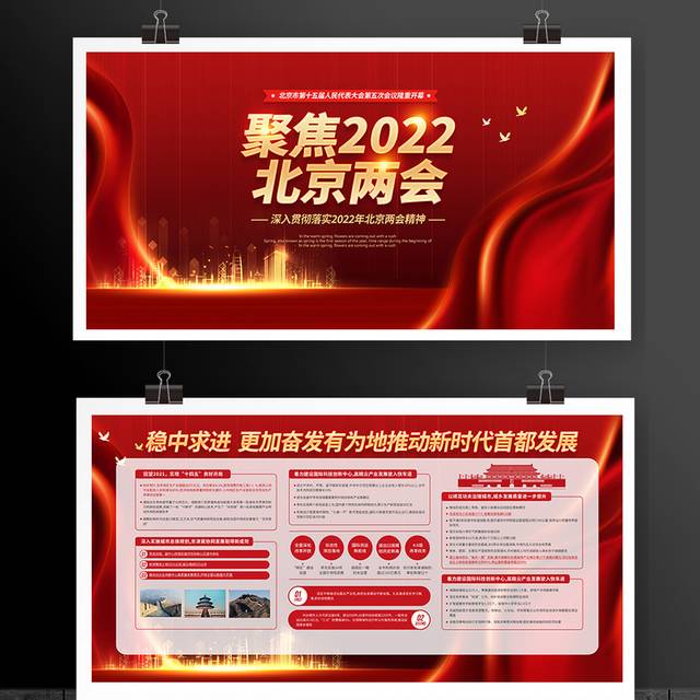 聚焦2022北京两会展板海报