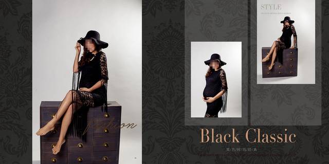 黑色时尚孕妇写真影楼相册素材