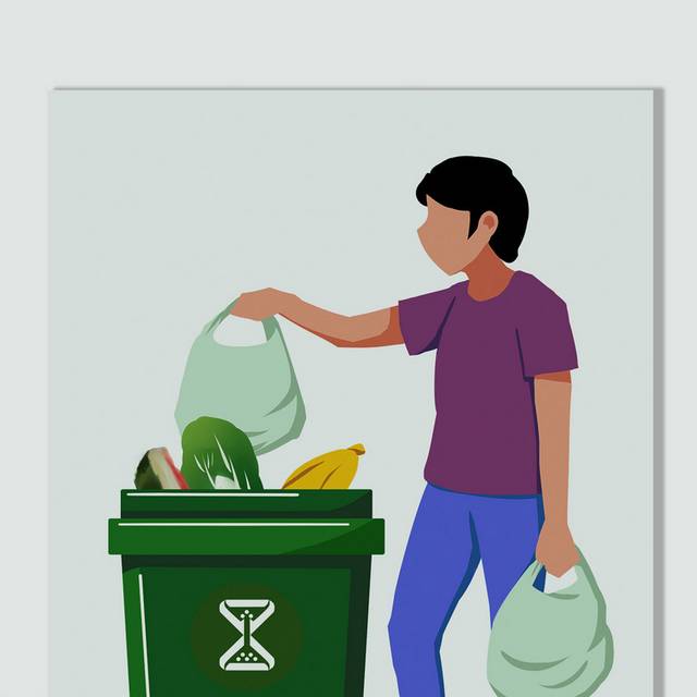 卡通男士扔垃圾垃圾分类元素