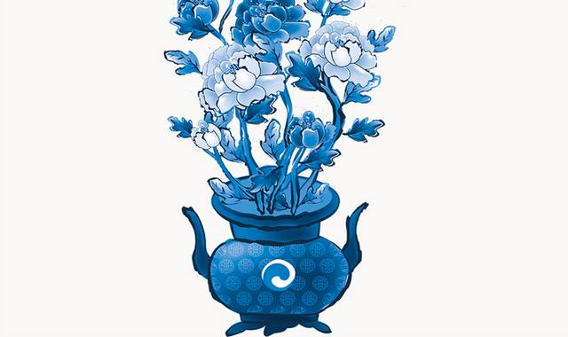 中国风青花瓷花卉装饰