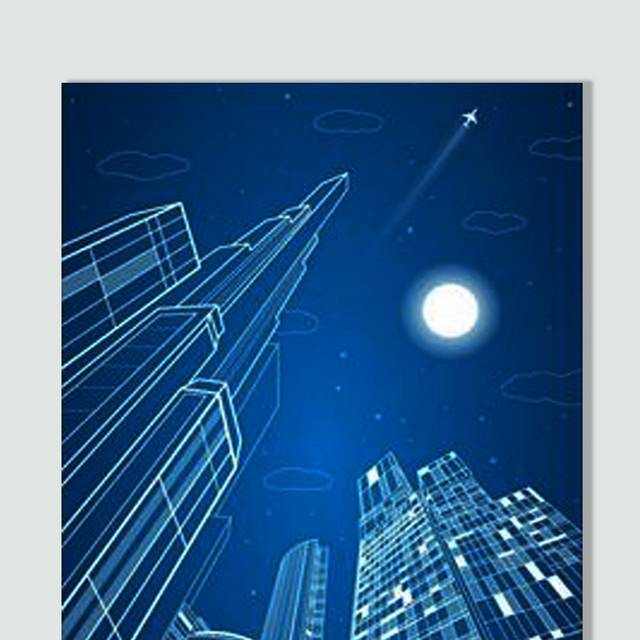 城市夜景线条画