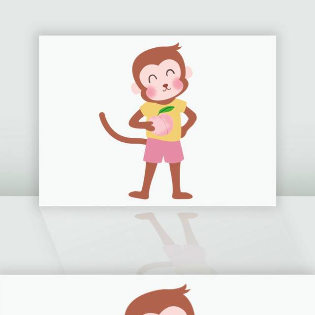 卡通手绘拿着桃子的小猴子
