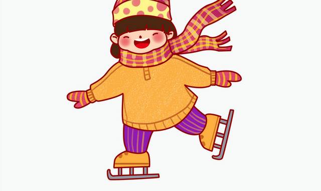 手绘卡通24节气女孩滑冰人物
