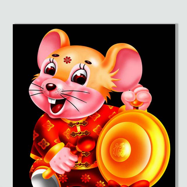 新年喜庆敲锣打鼓的卡通手绘老鼠元素
