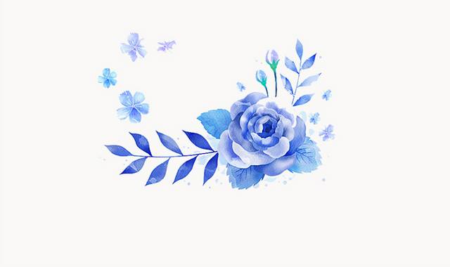 水彩蓝色玫瑰花