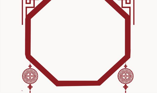 红色六边形中国结边框