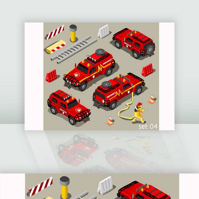 卡通消防车元素