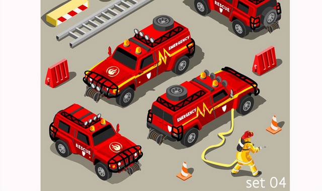 卡通消防车元素