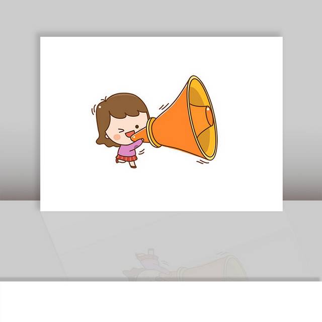 卡通小女孩和橙色小喇叭
