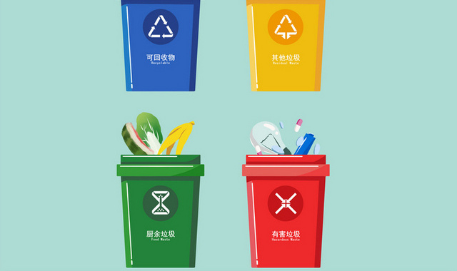 手绘卡通垃圾桶垃圾分类环保