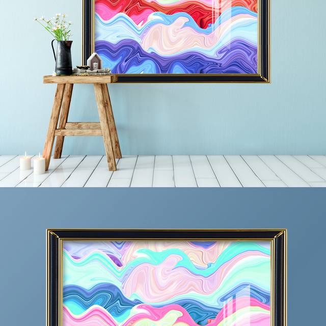 现代抽象彩色波浪装饰画