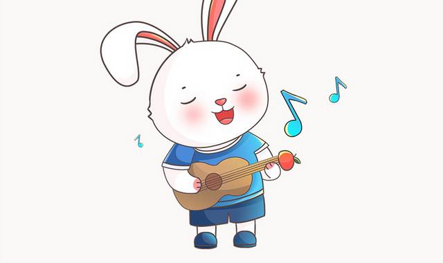 卡通可爱兔子在弹吉他元素