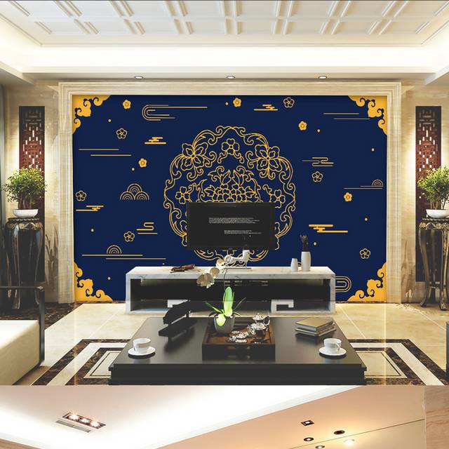新中式金色大气客厅背景墙设计