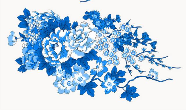 中式手绘青花瓷花卉工笔画