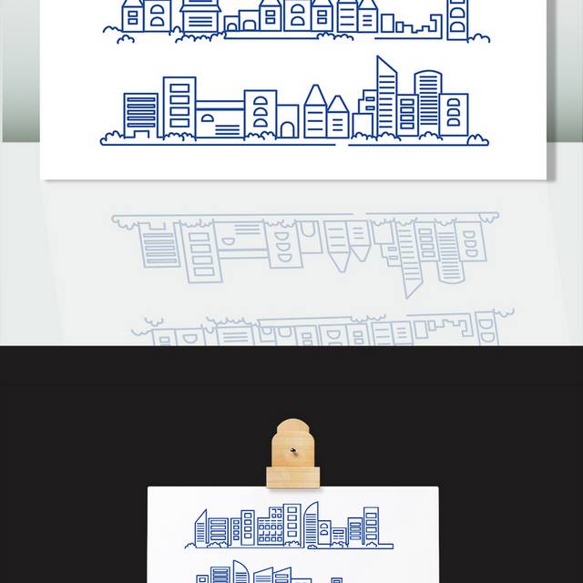 手绘城市建筑线稿