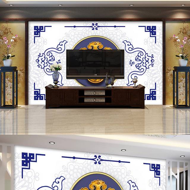 中式花纹客厅电视背景墙