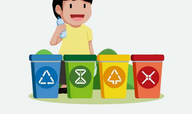 卡通儿童扔垃圾垃圾分类元素