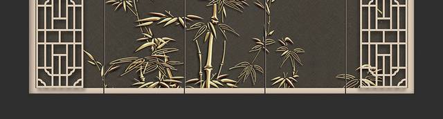 金色大气新中式客厅背景墙设计模板