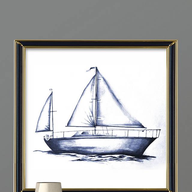 手绘帆船风格装饰画