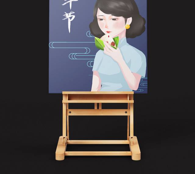 卡通美女人物吃粽子端午节插画素材