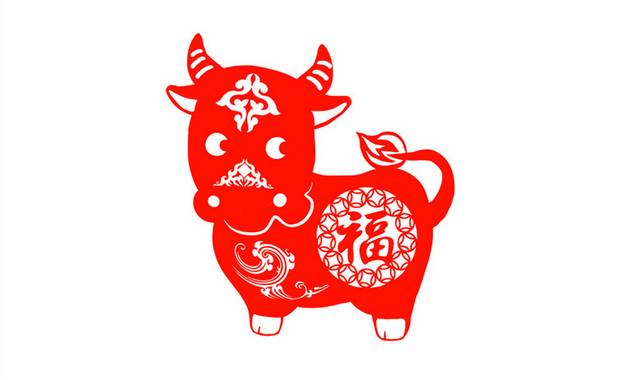 可爱剪纸牛中国传统生肖春节素材