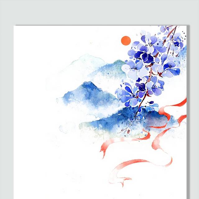 蓝色水彩花卉图片