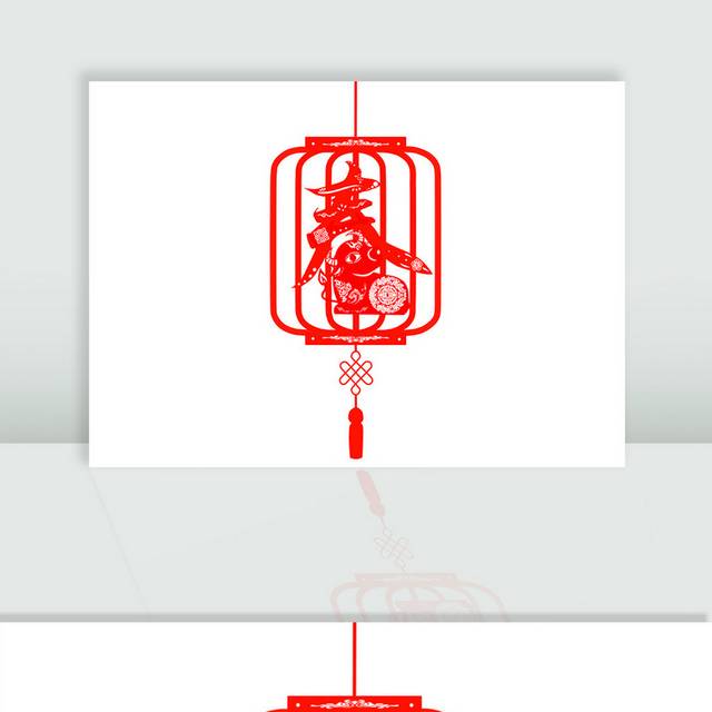 红色喜庆牛年春节剪纸牛灯笼素材