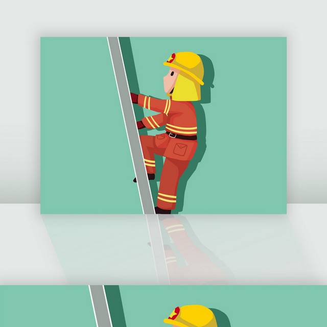 卡通消防人员云梯插画元素
