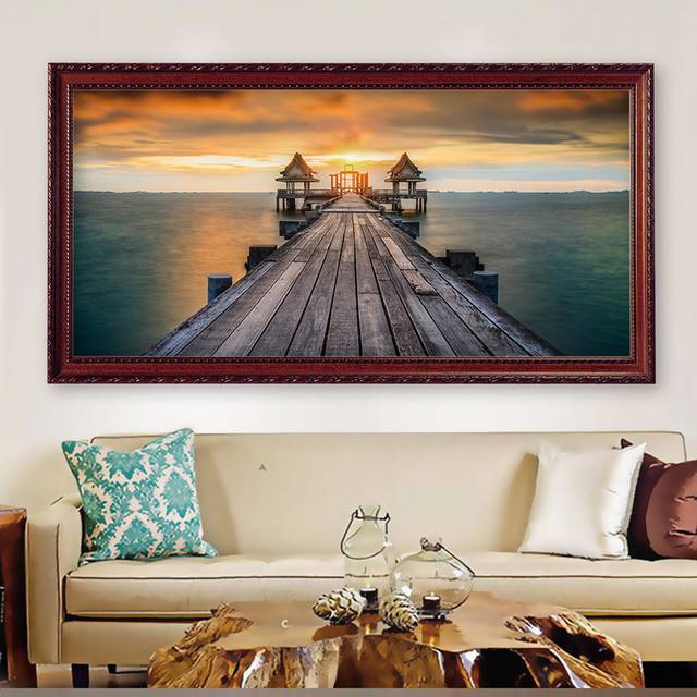 夕阳下的海边木桥装饰画模板