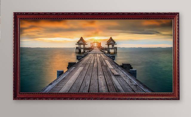 夕阳下的海边木桥装饰画模板