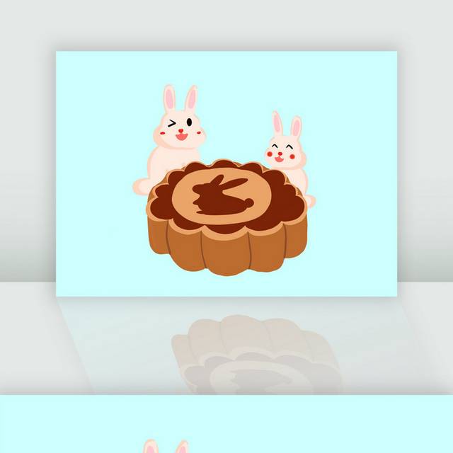 围着月饼的两只微笑兔子中秋节素材